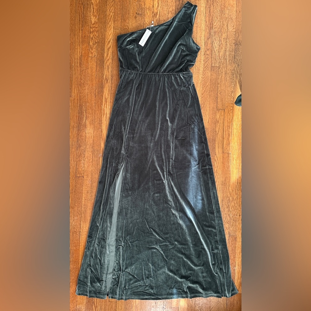 NWT Baltic Born Tatiana Velvet One Shoulder Maxi Dress | Size XL | Eucalyptus